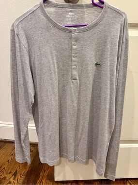 NWT Lacoste Men’s Long Sleeve Henley Shirt |  Gray